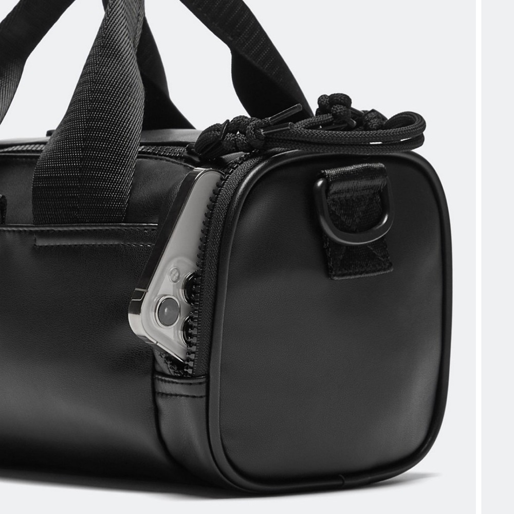 NWT Fabletics Black Vegan Leather Mini Duffle Bag Crossbody - Picture 3 of 5